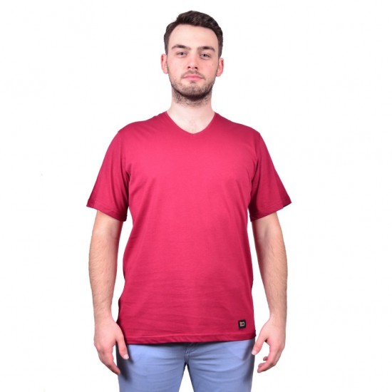 T-Shirt V Yaka Kısa Kol Bordo